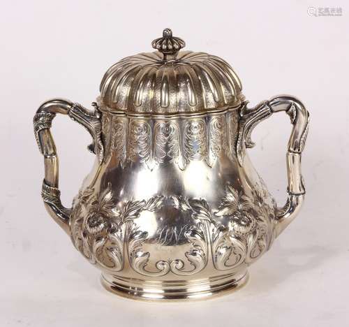 Grosjean & Woodward sterling silver lidded sugar bowl, retailed by Hayden and Whilden, the double