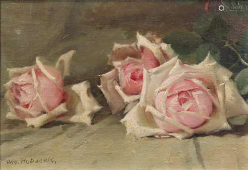 William Hubacek (American, 1871-1958), Still Life with Roses, oil on canvas (laid down on board),