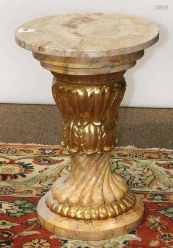 Neoclassical style occasional table, having a circular marble top, above a gilt standard accented
