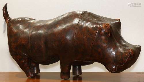 Large Abercrombie and Fitch style leather figural footstool, in the form of a hippopotamus, 18