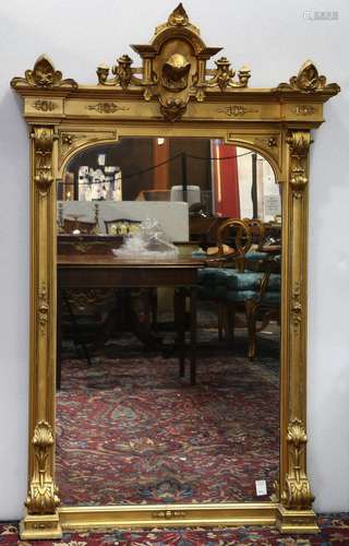 American Victorian giltwood carved pier mirror executed in the Egyptian Revival taste, New York