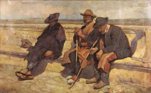 Edwin Weeks (American, 1849-1903), Untitled (Three Seated Figures), 1892, oil on canvas, signed