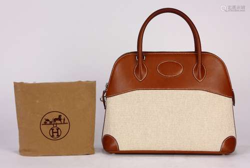 Hermes Sac A Main Boldie natural barenia leather & toile handbag 31cm, with original box, strap,