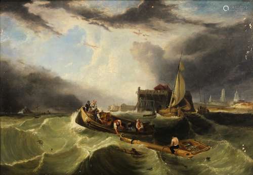 George Clarkson Stanfield (British, 1820-1878), Rescue in Stormy Seas, 1852, oil on canvas, signed