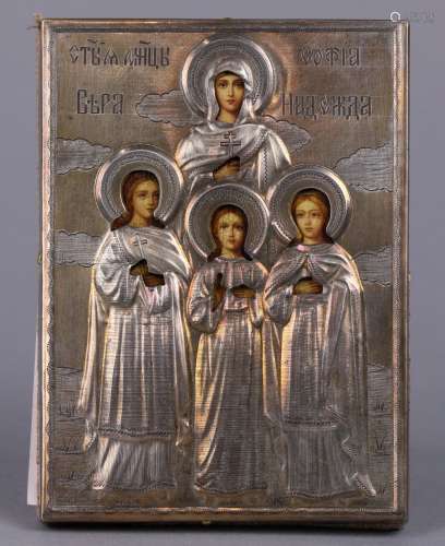 Russian icon, having a silver oklad and depicting Sophia, 4