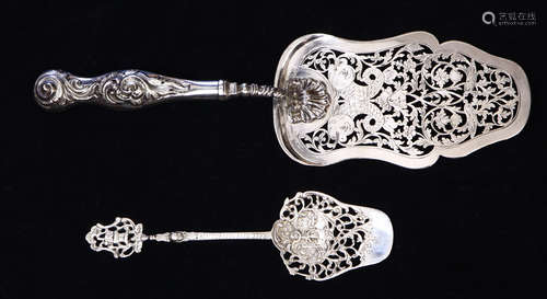 (lot of 2) Austria-Hungary pierced serving utensils including a sterling silver fish server, pre