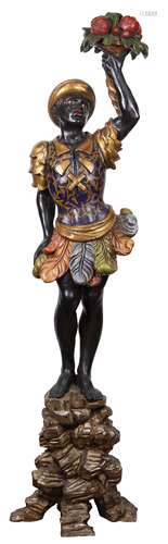 Venetian polychrome decorated Blackamoor, 19th century, the carved male figure in decorated costume,