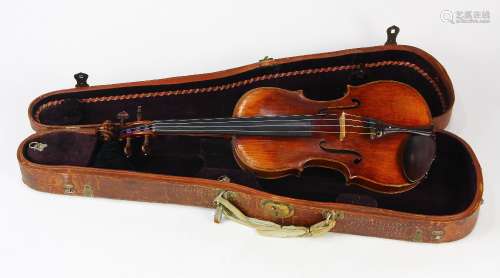 French violin, labeled C. Mennegand, case, 31