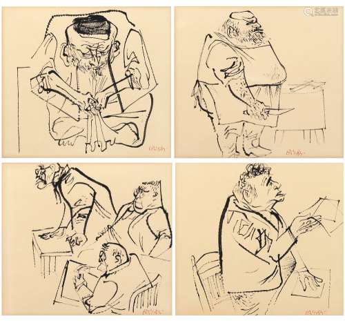 (lot of 4) William Gropper (American, 1897-1977), Untitleds (Various Male Figures), inks on paper,