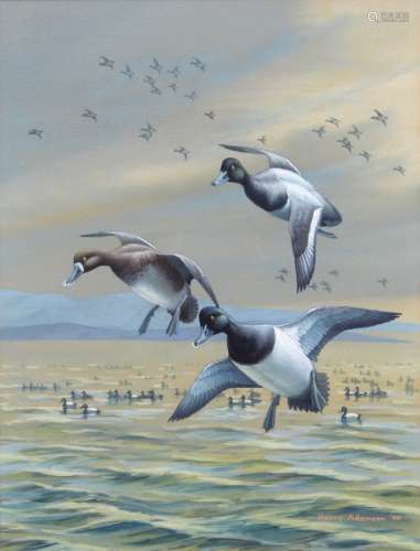 (lot of 2) Harry Curieux Adamson (American, 1916-2012), Mallards in Flight, and Ring-Necked Ducks in