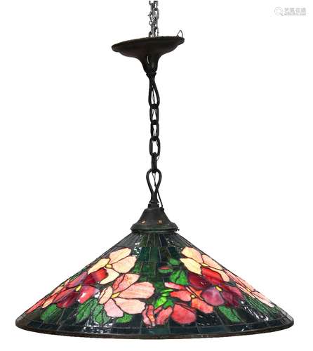 American Arts and Crafts leaded glass hanging fixture New York circa 1915, the large form having a