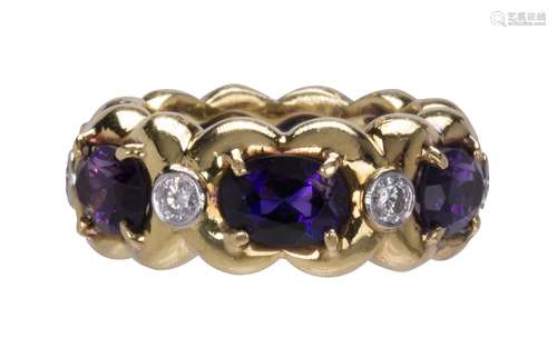 Verdura amethyst, diamond and 18k yellow gold eternity band Featuring (6) oval-cut amethysts,