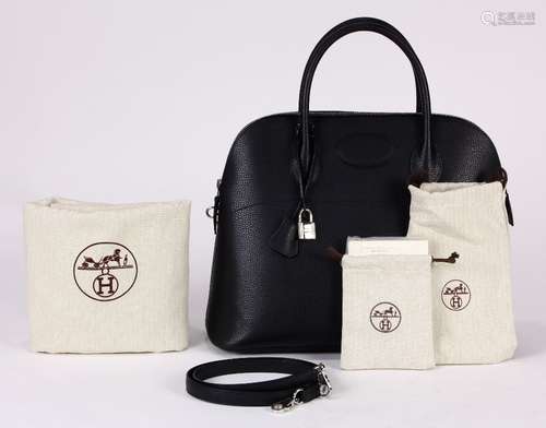 Hermes Sac A Main Boldie 37 vache lie noir, with strap, clochette, lock, dustbag, raincoat, and