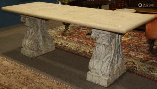 Large Classical style console table, having a rectangular stone slab top, above the base with