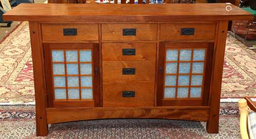 Berkeley Mills Shoji Arts and Crafts style sideboard, with bevelled ebony dowels, having a six