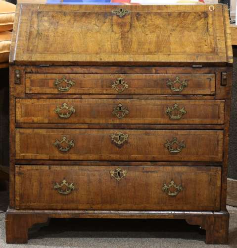 George III inlaid slant front desk, late 18th century, having a hinged front opening to a fitted