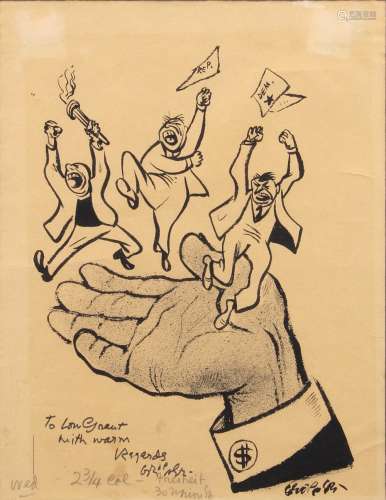 William Gropper, (American 1897-1977), Untitled (Figures on a Hand), ink on paper (original