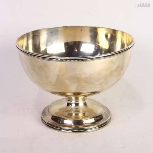 Grosjean & Woodward coin silver centerpiece bowl, the rim accented with bead detail and rising on