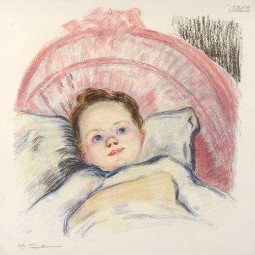 Armand Guillaumin (French, 1841-1927), Bebe Dans Son Berceau, 1869, lithograph in colors, pencil