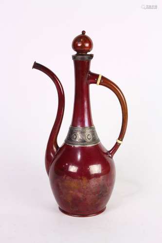 Gorham Mfg Co. copper and silvered metal ewer, the stick neck set on a bulbous body surmounted by