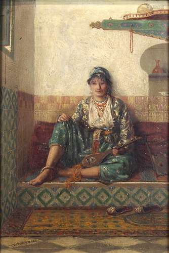 Jan Baptist Huysmans (Belgian, 1826-1906), Algerian Moorish Pouy (Musician), 1886, oil on panel,