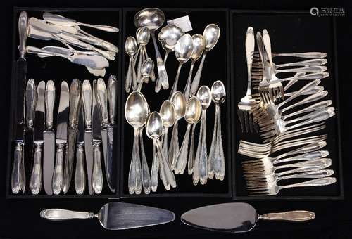 (lot of 87) Steiff sterling silver flatware service, in the 