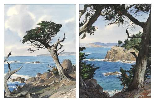 (lot of 2) James March Phillips (American, 1913-1981), Untitleds (Views of Point Lobos and the