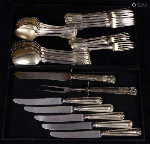 (lot of 30) Early Victorian sterling silver partial flatware service with other, in the fiddle shell