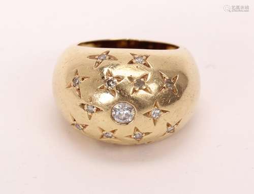 Diamond and 14k yellow gold ring Featuring (15) round-cut diamonds, weighing a total of