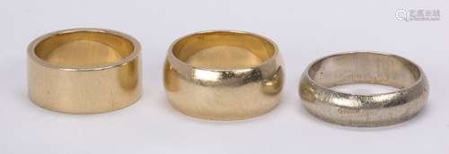 (Lot of 3) 14k yellow gold bands Including 1) 6 mm, 14k yellow gold band, marked STARBRIGHT 14K,