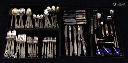 (lot of 78) Georg Jensen sterling silver flatware service, executed in the 