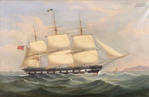 Attributed to Benjamin Tindall (British, 1846-1880), British Ship Headed Towards Land, oil on
