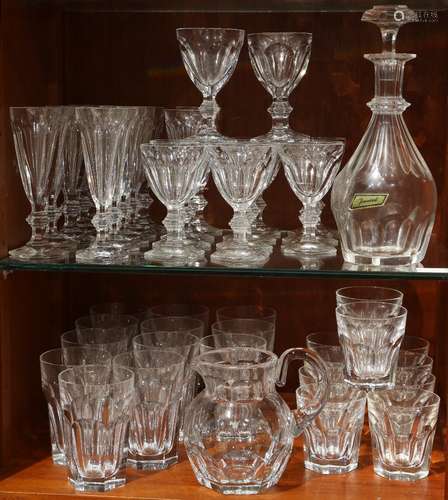 (lot of 48) Baccarat crystal Harcourt pattern barware group, each having a cut body, consisting