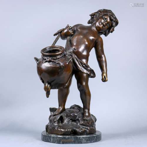 Auguste Moreau (French, 1834-1917), L'Enfant avec une Cruche d'Eau, bronze sculpture, signed lower