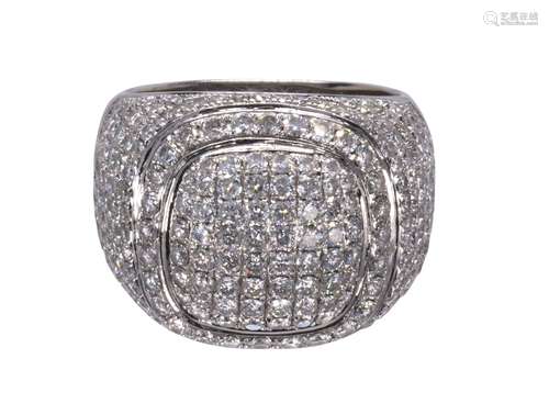 Diamond and 18k white gold ring Featuring (238) full-cut diamonds, weighing a total of approximately