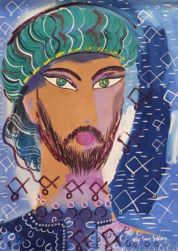 Aly Ben Salem (Tunisian/Swedish, 1910-2001), The Chieftain, oil and gouache on paper, signed lower