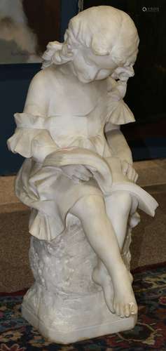 Cristofor Vicari (Italian, 1846-1913) marble figural sculpture, depicting a young girl reading,