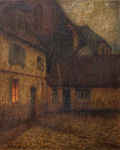 Attributed to Henri Le Sidaner (French, 1862-1939), Untitled (Dusk on a Village Courtyard), oil on