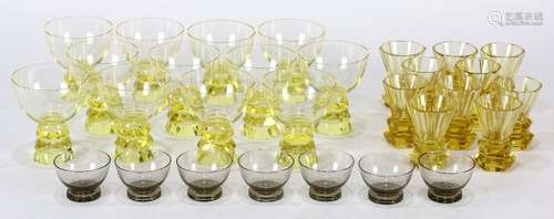 (Lot of 29) Czech crystal stemware group, attributed to Moser, executed in yellow, consisting of (