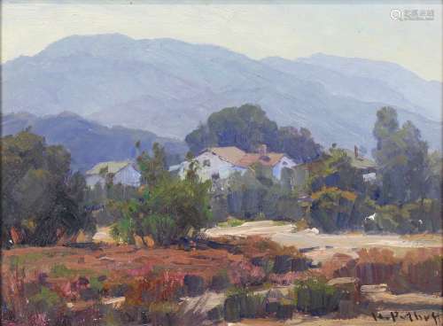 Hanson Puthuff (American, 1875-1972), Near Glendale, California, oil on panel, signed, panel: 9