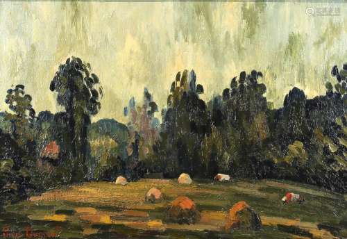 Pierre Dumont (French, 1920-1987), Paysage avec Meules De Foin, oil on canvas, signed lower left,