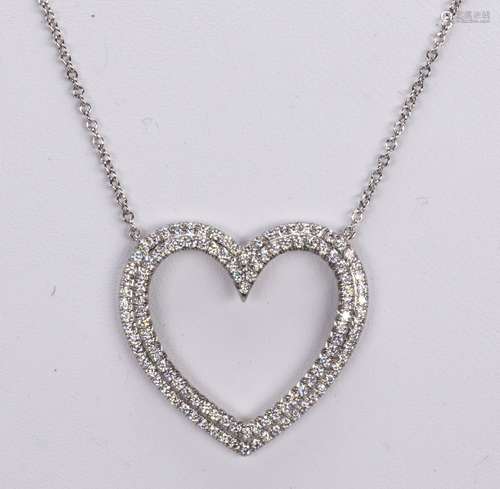 Tiffany & Co. diamond and platinum heart necklace Featuring (117) full-cut diamonds, weighing a