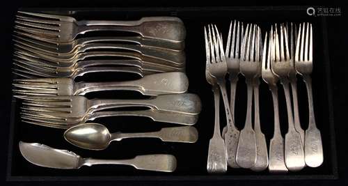 (lot of 23) American coin silver partial flatware service, by H. Boudo of Charleston, each having