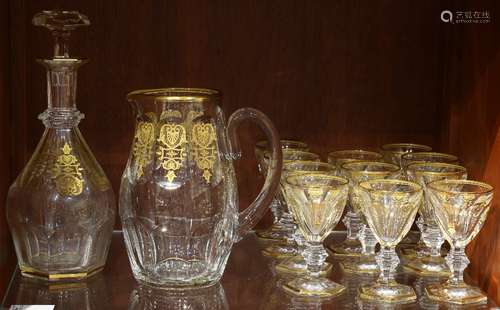 Baccarat Empire stemware group, each having a cut, gilt, and etched body, consisting of (11) 5