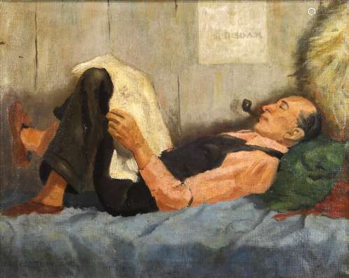 Lee Townsend (American, 1895-1965), Untitled (Man with Pipe Reading a Newspaper, oil on canvas,