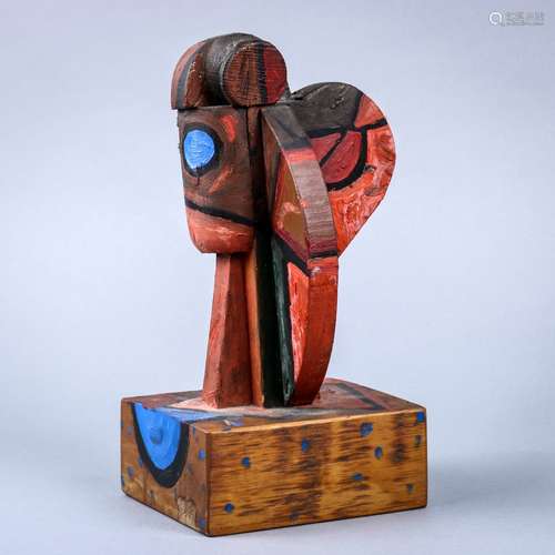 Italo Scanga (Italian, 1932-2001), Cubist Head, 1985, painted wood, signed and dated on plaque lower