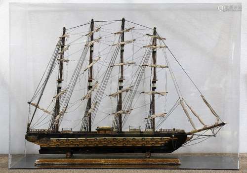 Paint decorated ship model, the well detailed scale model complete with appropriate rigging,