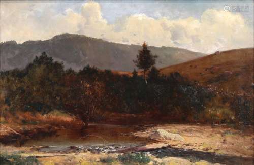 Thomas Hill (American, 1829-1908), New Hampshire Landscape with Stream, oil on panel, unsigned,