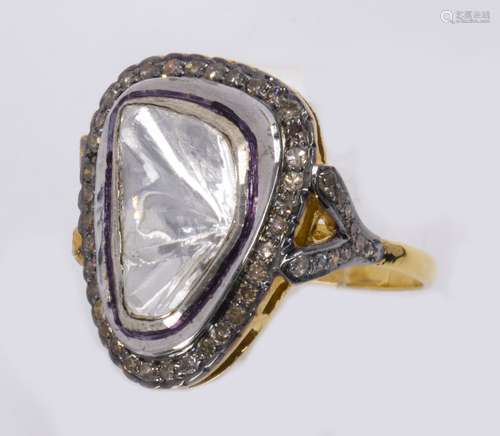 Diamond and silver gilt ring Featuring (1) diamond slice, measuring approximately 14.7 x 10.2 mm,