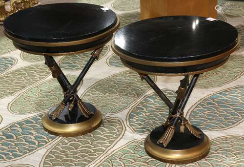 Pair of Neoclassical style marble top gueridons, each having a circular marble top above the gilt